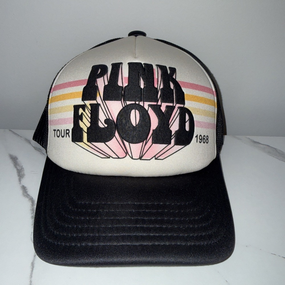 Pink Floyd Tour 1968 Trucker Hat Retro Stripe Snapback Mesh Cap Rock One Size